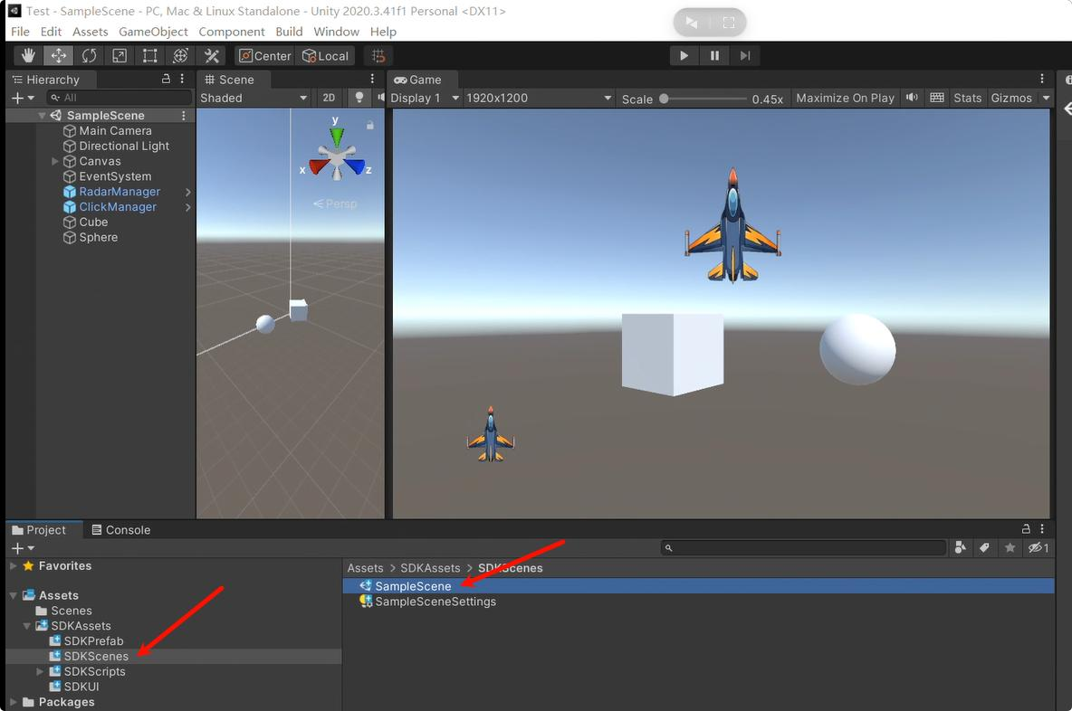 Open the sample scene افتح مشهد العينة