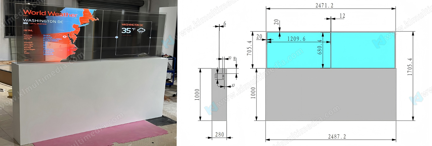 55 بوصة عموديا